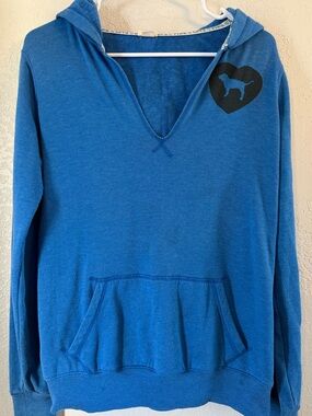 PINK Victoria’s Secret Blue Hoodie Pullover Logo Graphic Pocket Size S